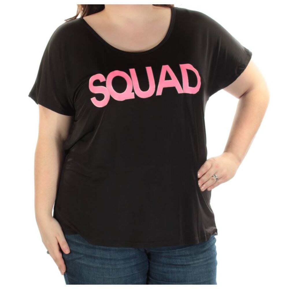 MATERIAL GIRL Womens Black Squad Short Sleeve Scoop Neck Active Wear Top Plus 2X